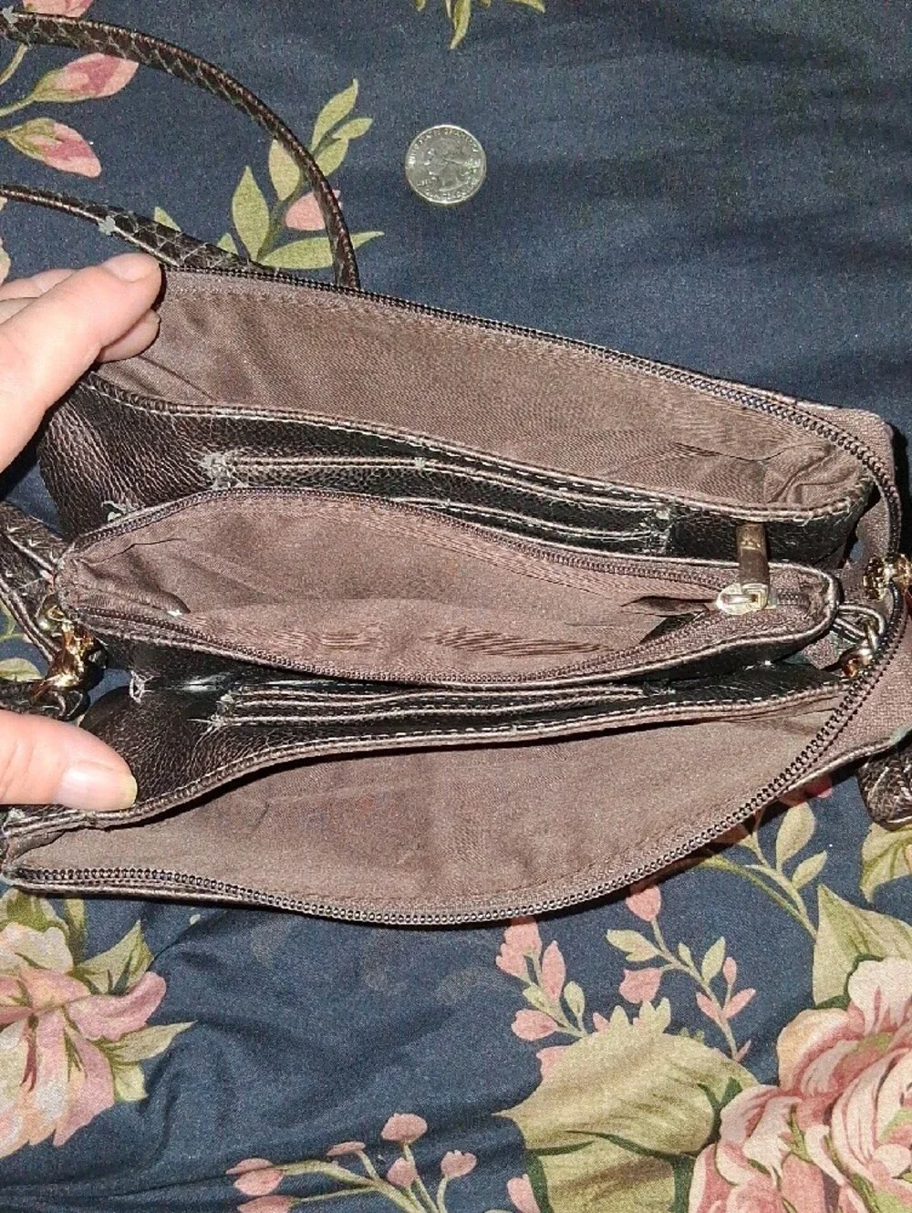 Michael Kors Dark Brown Leather Crossbody Bag with Gold Logo